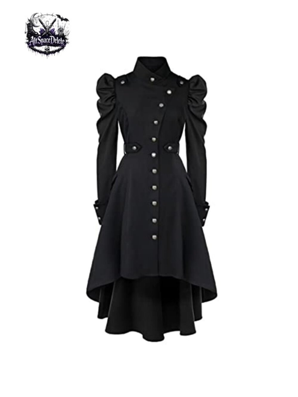 Victorian Gothic Steampunk Long Coat Puff Shoulder High-Low Cosplay